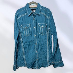 Buckle Black  Men's Button Shirt Teal Blue Green Athletic Fit M Medium